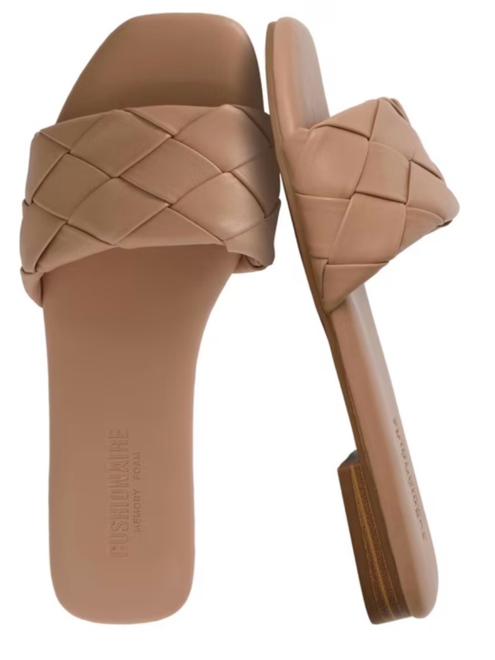 Cushionaire minimalist Woven Slide Sandals for Women in Taupe/ tan